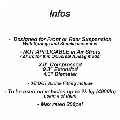 2x Universal Sleeve Air Bag - Enclosed (no shaft channel)