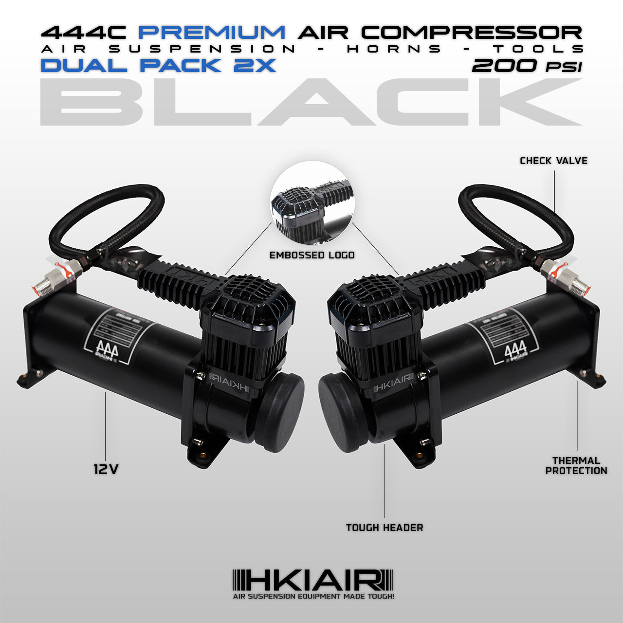 DUAL HKI Premium 444C BLACK Air Suspension Compressor