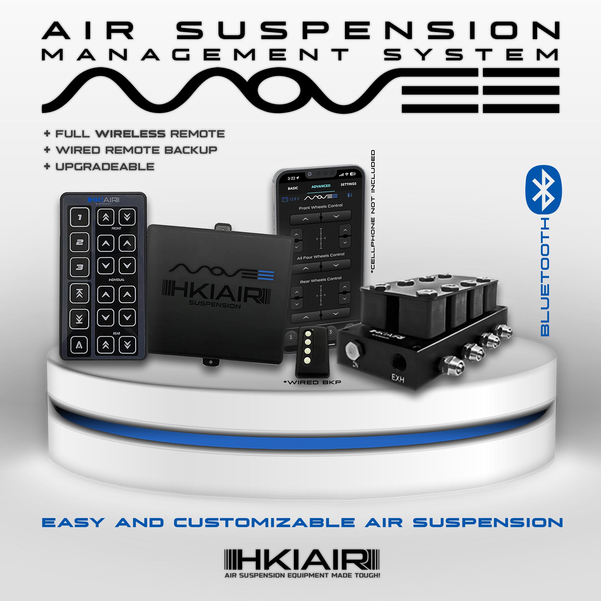 BT8 Movee Remote Controlled Bluetooth Air Suspension Management System + 4 Corner Valve Manifold + Full Remote