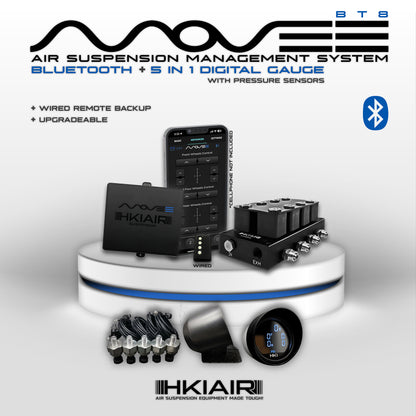 Remote Controlled Bluetooth Air Suspension Management + 4 Corner Valve Manifold + 5in1 Digital Air Pressure Gauge