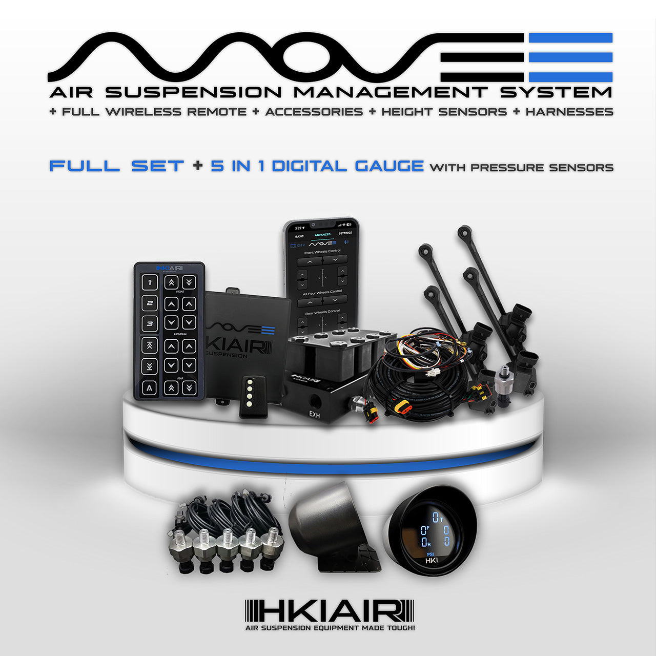 Move-e Bluetooth Air Suspension Management System - Full Set + 5in1 Digital Gauge - HKI Air Suspension Worldwide