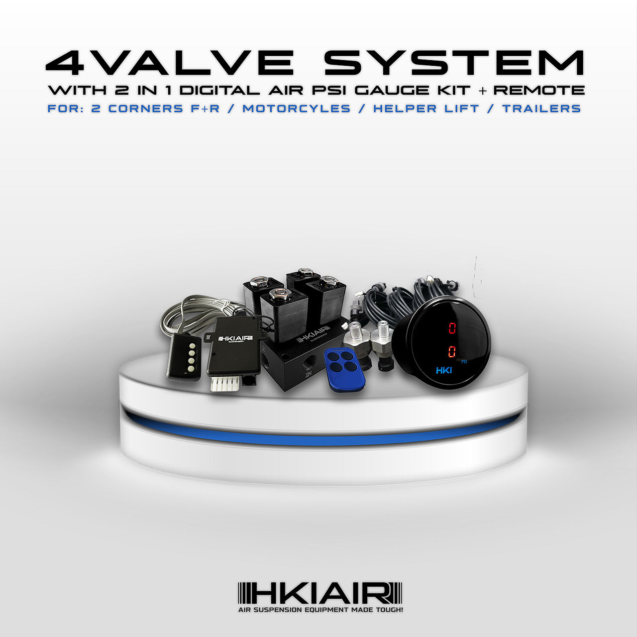 RF-4 + 2 Corner Valve Manifold + 2in1 Digital Air Pressure Gauge - HKI Air Suspension Worldwide
