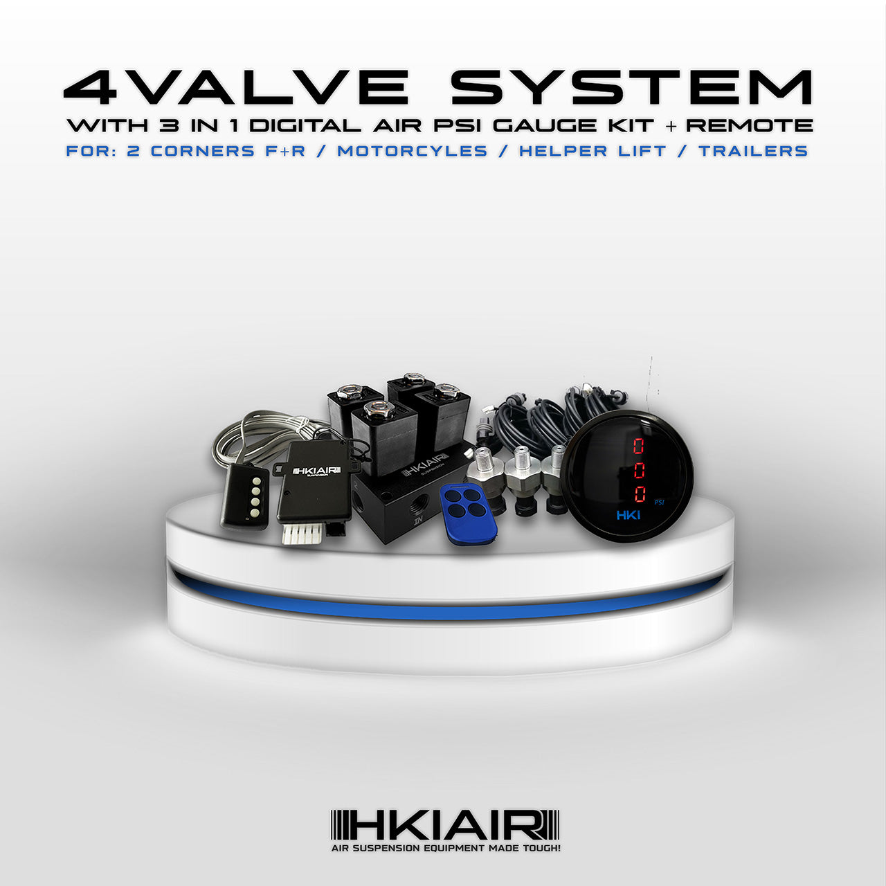 RF-4 + 2 Corner Valve Manifold + 3in1 Digital Air Pressure Gauge - HKI Air Suspension Worldwide
